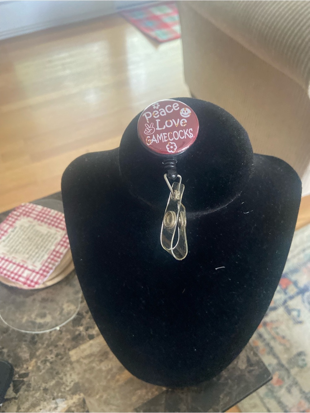 Peace Love Gamecocks Retractable Badge Reel - Maroon
